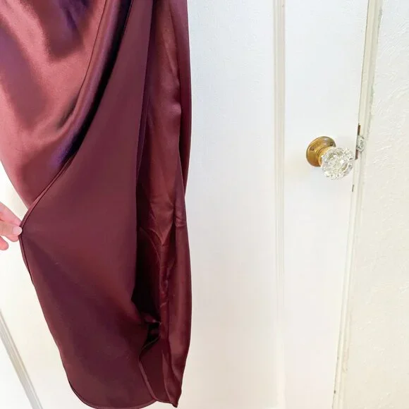 House of CB | Reva Satin Balcony Corset Midi‎ Dress in Rasin Brown - Picture 10 of 10